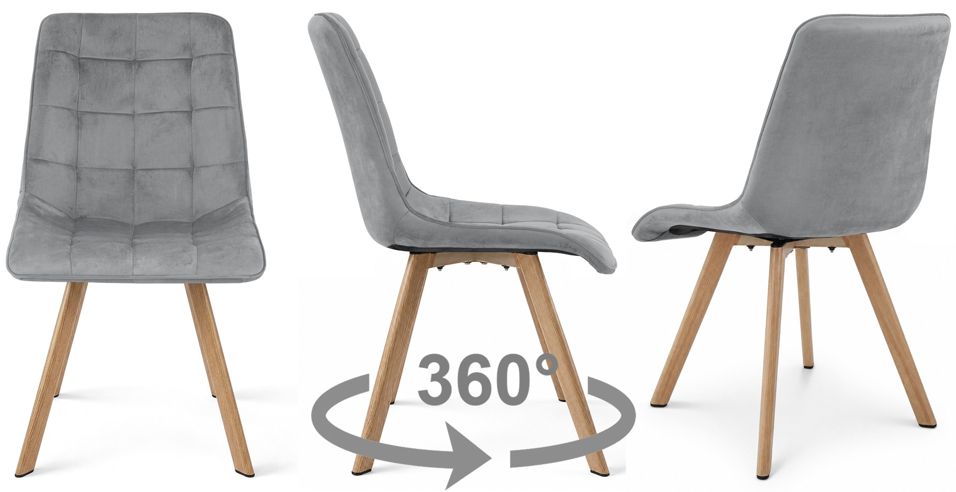 Kėdė „cieza 360“ – šviesiai Pilkos Spalvos Aksomas / ąžuolo Kojos (2 Vnt.)