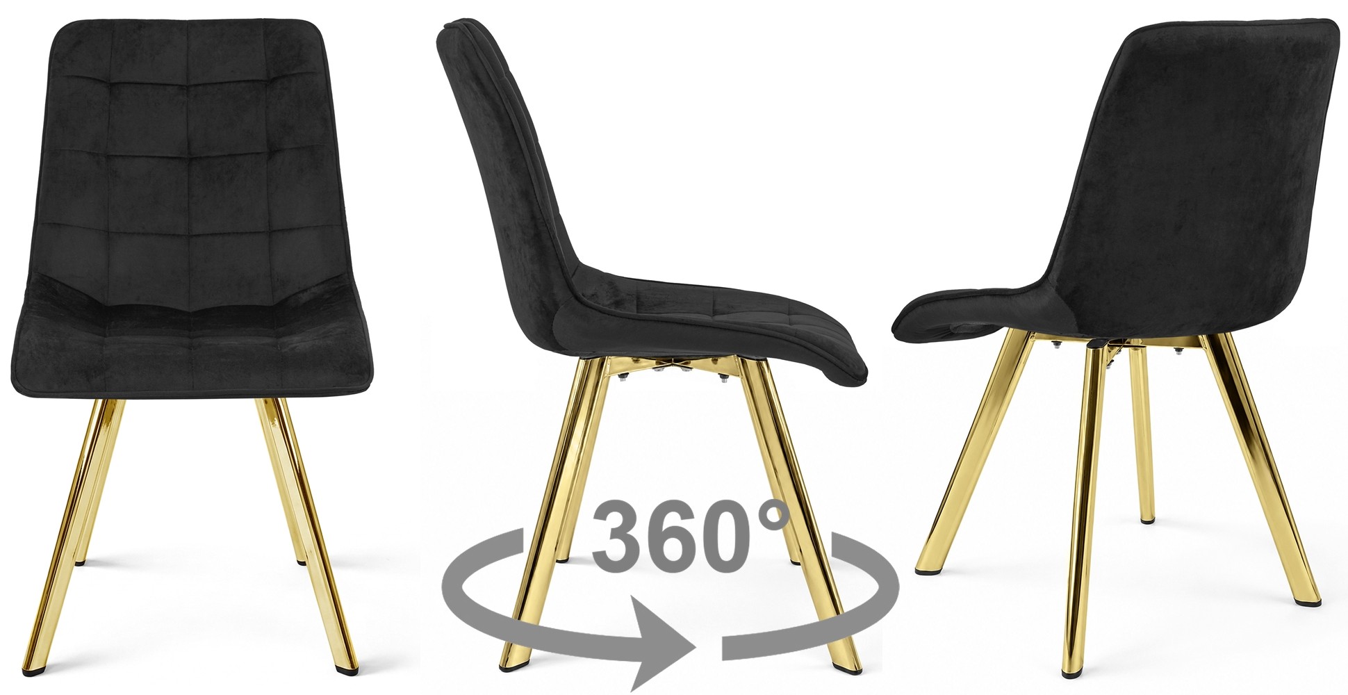 Kėdė „cieza 360“ – Juodas Aksomas / Auksinės Kojos, 2 Vnt.