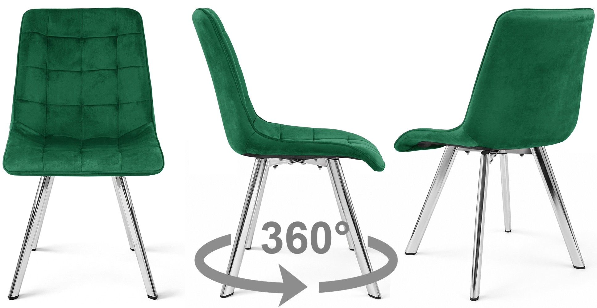 Kėdė „cieza 360“ – Aksominė žalia / Chromuotos Kojos (2 Vnt.)