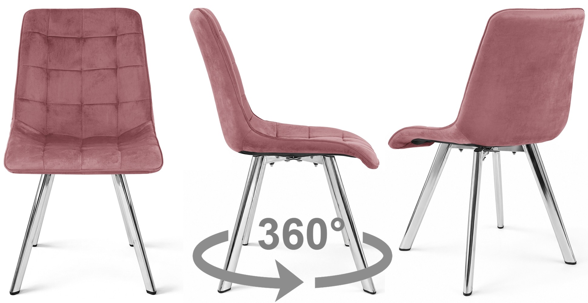 Kėdė „cieza 360“ – Tamsiai Rožinis Aksomas / Chromuotos Kojos (2 Vnt.)