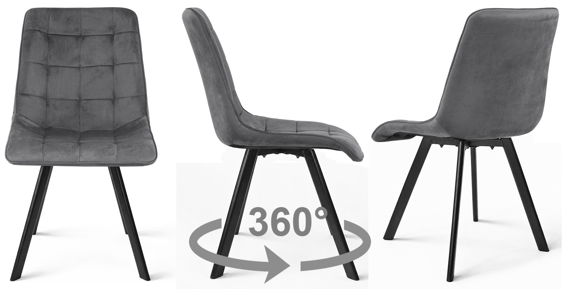 Kėdė „cieza 360“ – Tamsiai Pilkas Aksomas / Juodos Kojos X 3
