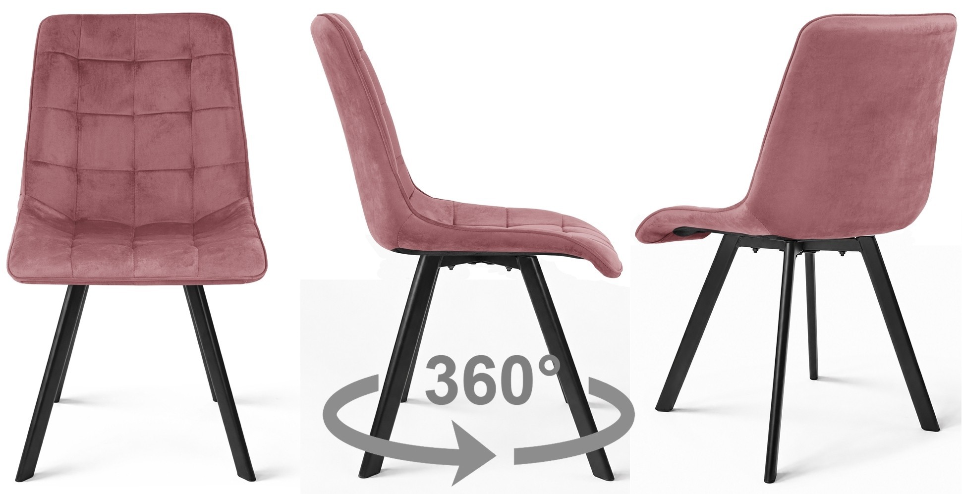 Kėdė „cieza 360“ – Tamsiai Rožinis Aksomas / Juodos Kojos X 3