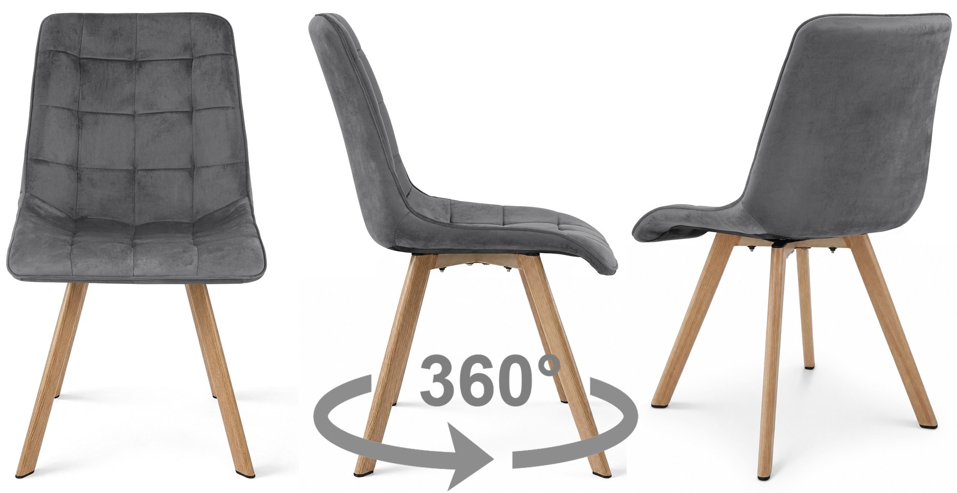 Kėdė „cieza 360“ – Tamsiai Pilkos Spalvos Aksomas / ąžuolo Kojos (3 Vnt.)