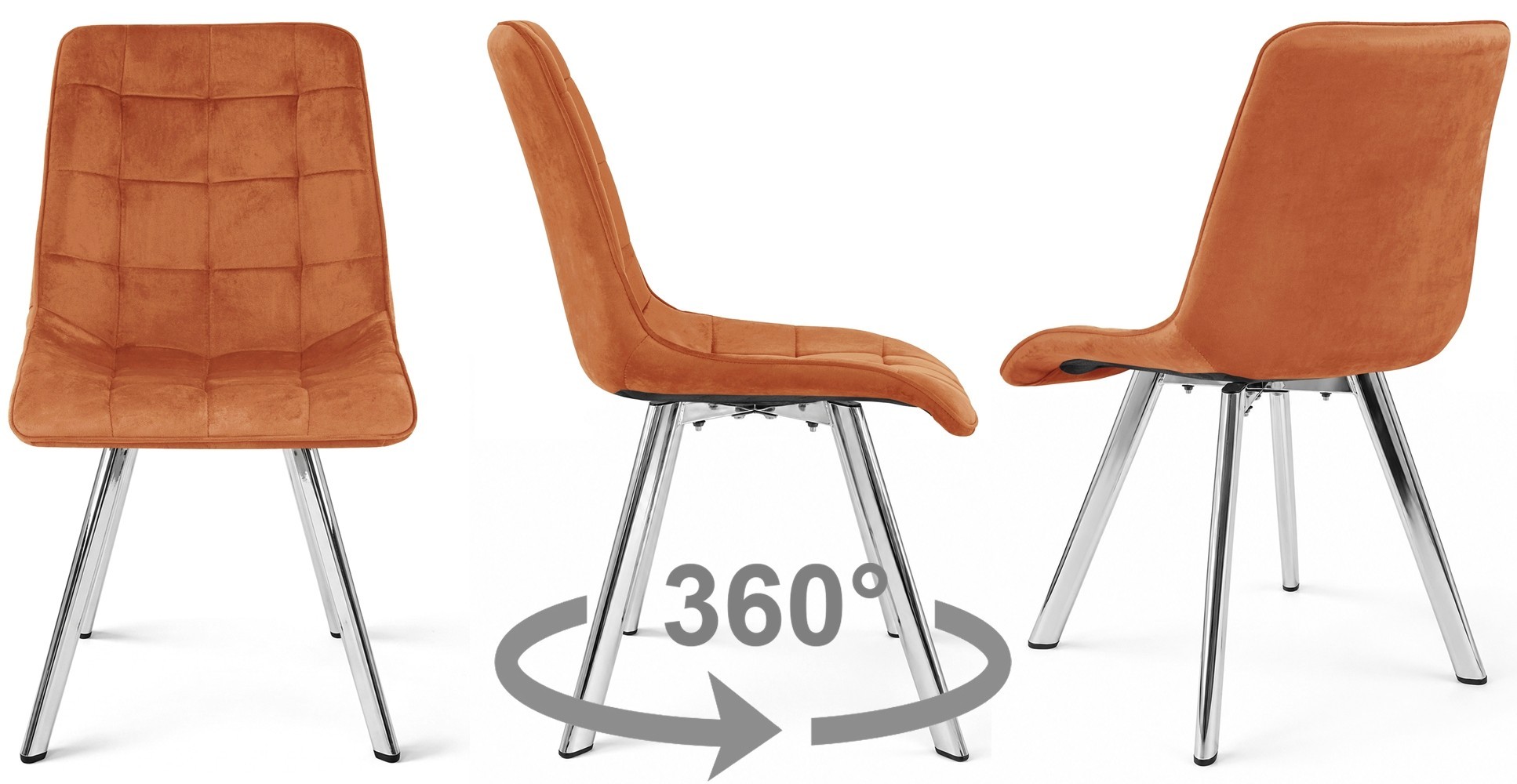 Kėdė „cieza 360“ – Vario Spalvos Aksomas / Chromuotos Kojos (3 Vnt.)