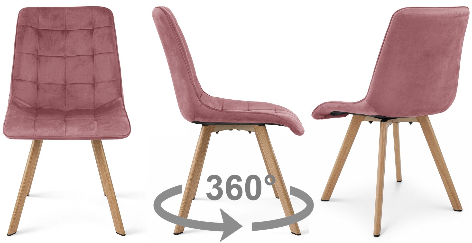 Kėdė „cieza 360“ – Tamsiai Rožinis Aksomas / ąžuolinės Kojos (4 Vnt.)