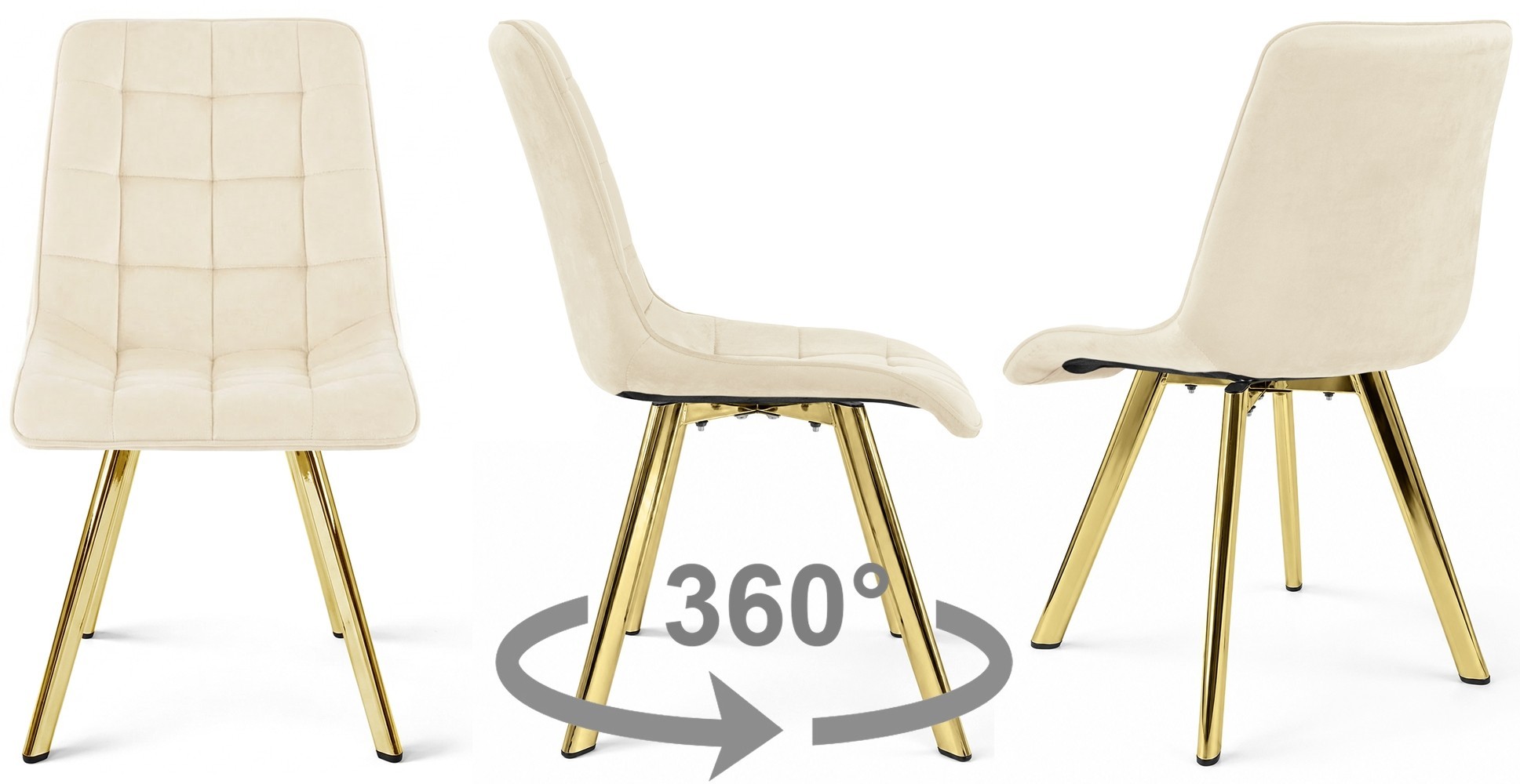 Kėdė „cieza 360“ – šviesiai Smėlio Spalvos Aksomas / Auksinės Kojos (4 Vnt.)