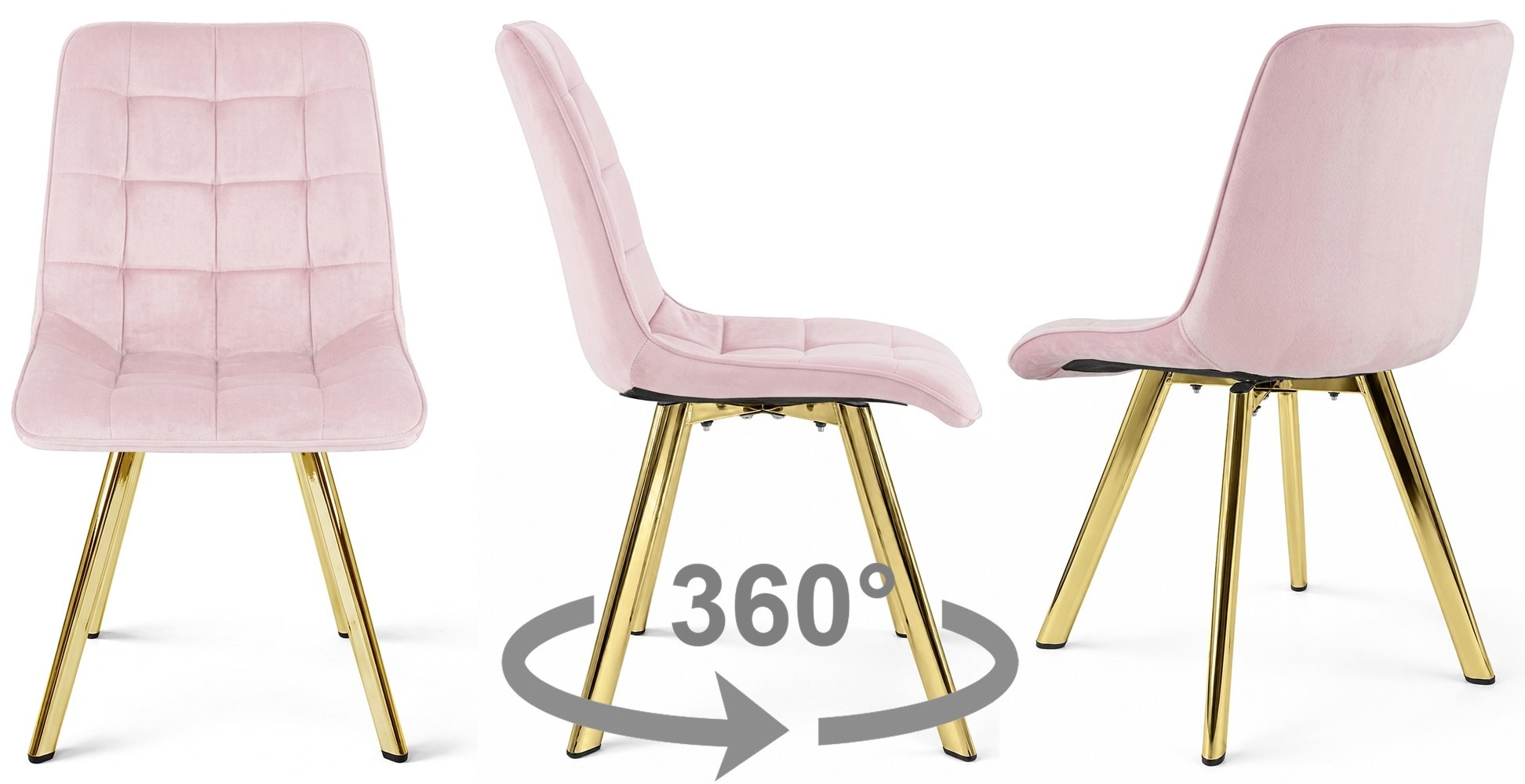 Kėdė Cieza 360 – šviesiai Rožinis Aksomas / Auksinės Kojos X 4