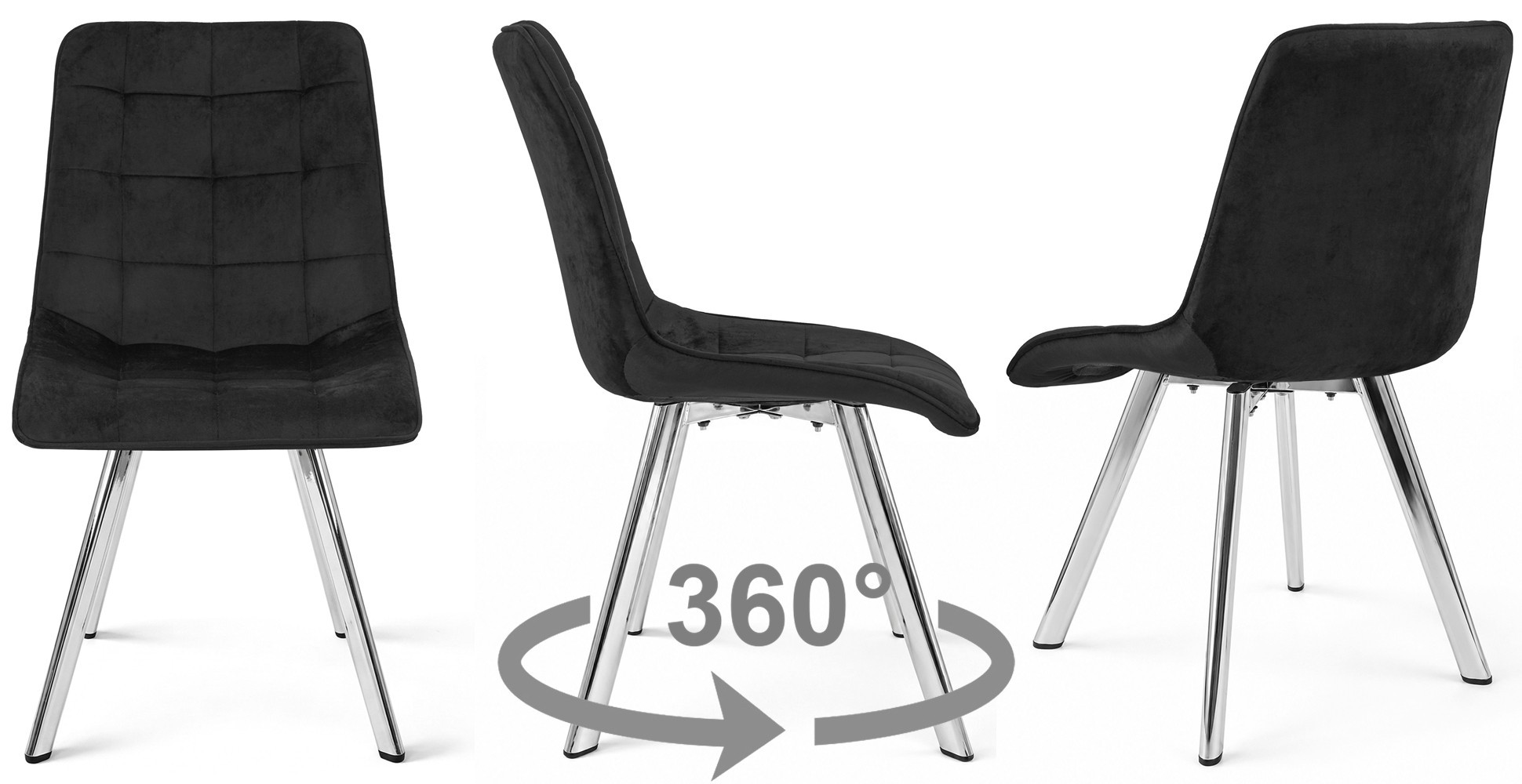 Kėdė „cieza 360“ – Juodas Aksomas / Chromuotos Kojos (4 Vnt.)