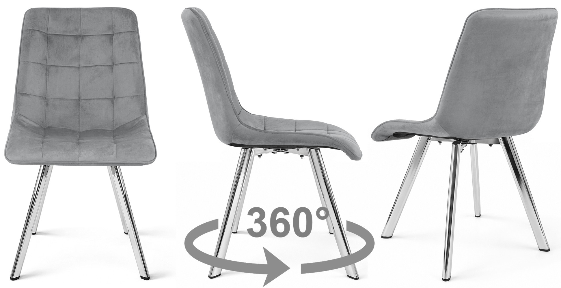 Kėdė Cieza 360 – šviesiai Pilkos Spalvos Aksomas / 4 Chromuotos Kojos