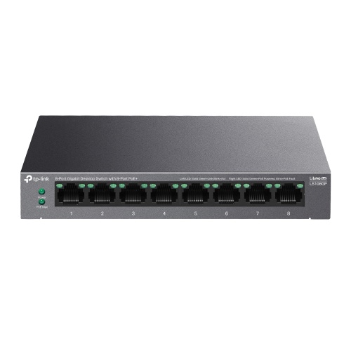 TP-Link LS108GP 8-Port Gigabit Desktop Šakotuvas su 8-Port PoE+