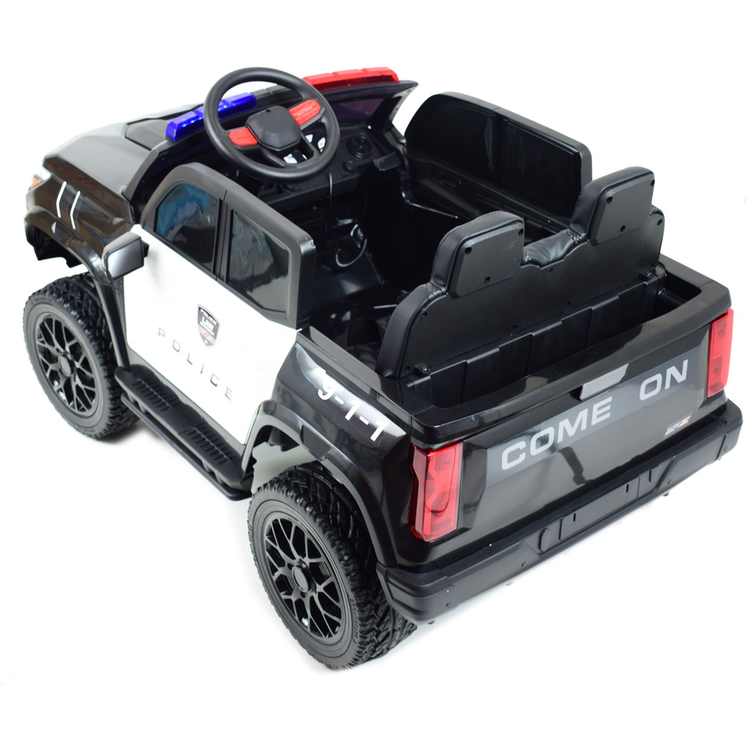 Akumuliatorinis Policijos „jeep“, Minkšta Sėdynė, Minkšti Ratai. Skirtas 2 Vaikams, 800 W/jc604