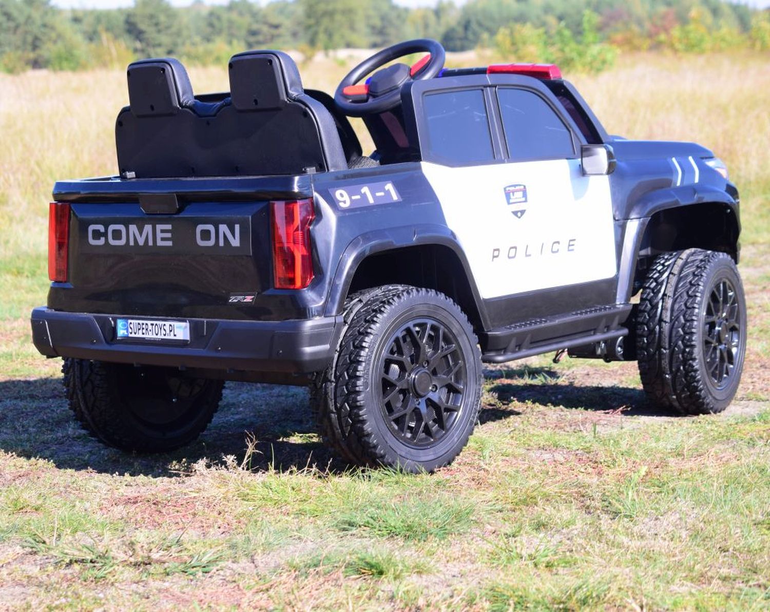 Akumuliatorinis Policijos „jeep“, Minkšta Sėdynė, Minkšti Ratai. Skirtas 2 Vaikams, 800 W/jc604