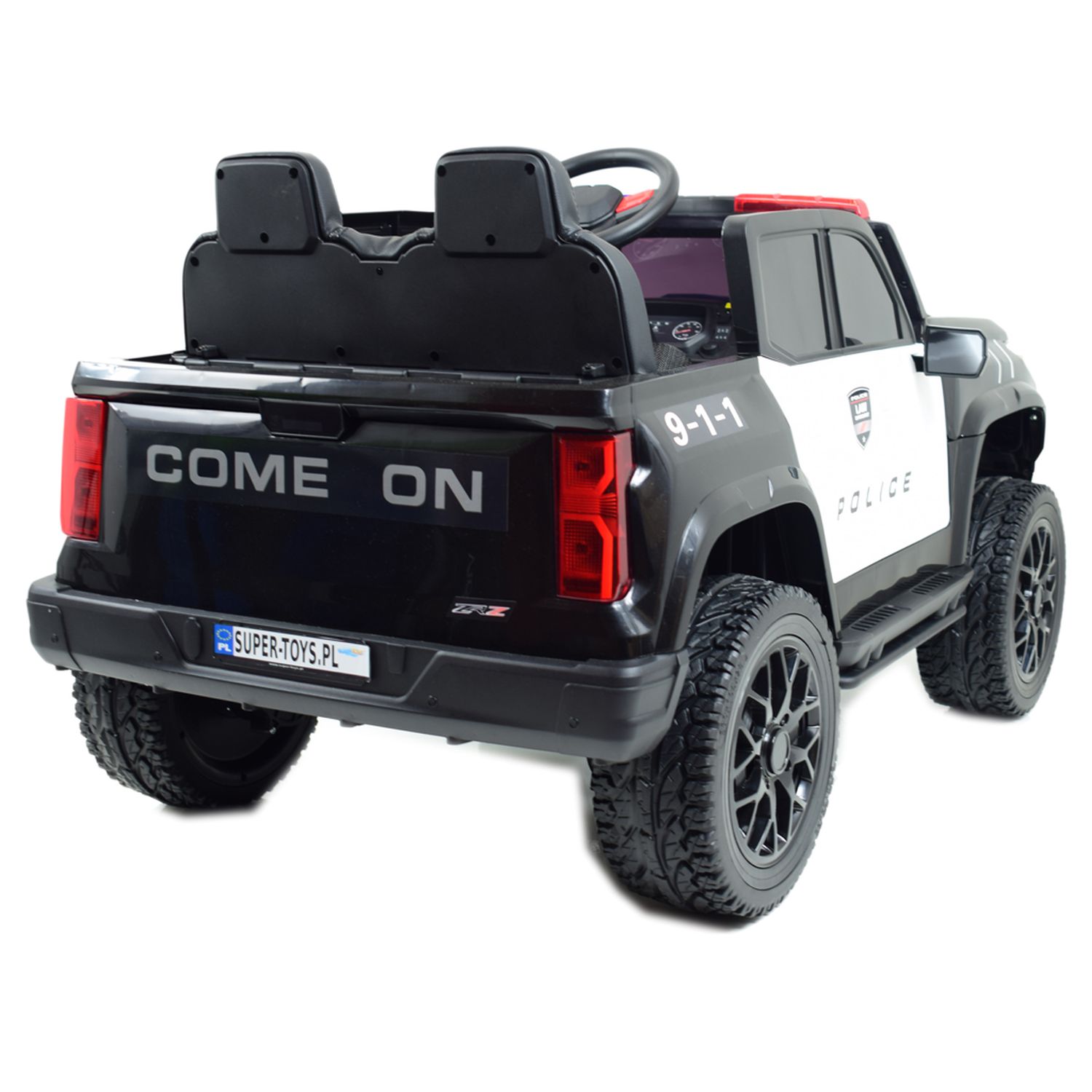 Akumuliatorinis Policijos „jeep“, Minkšta Sėdynė, Minkšti Ratai. Skirtas 2 Vaikams, 800 W/jc604