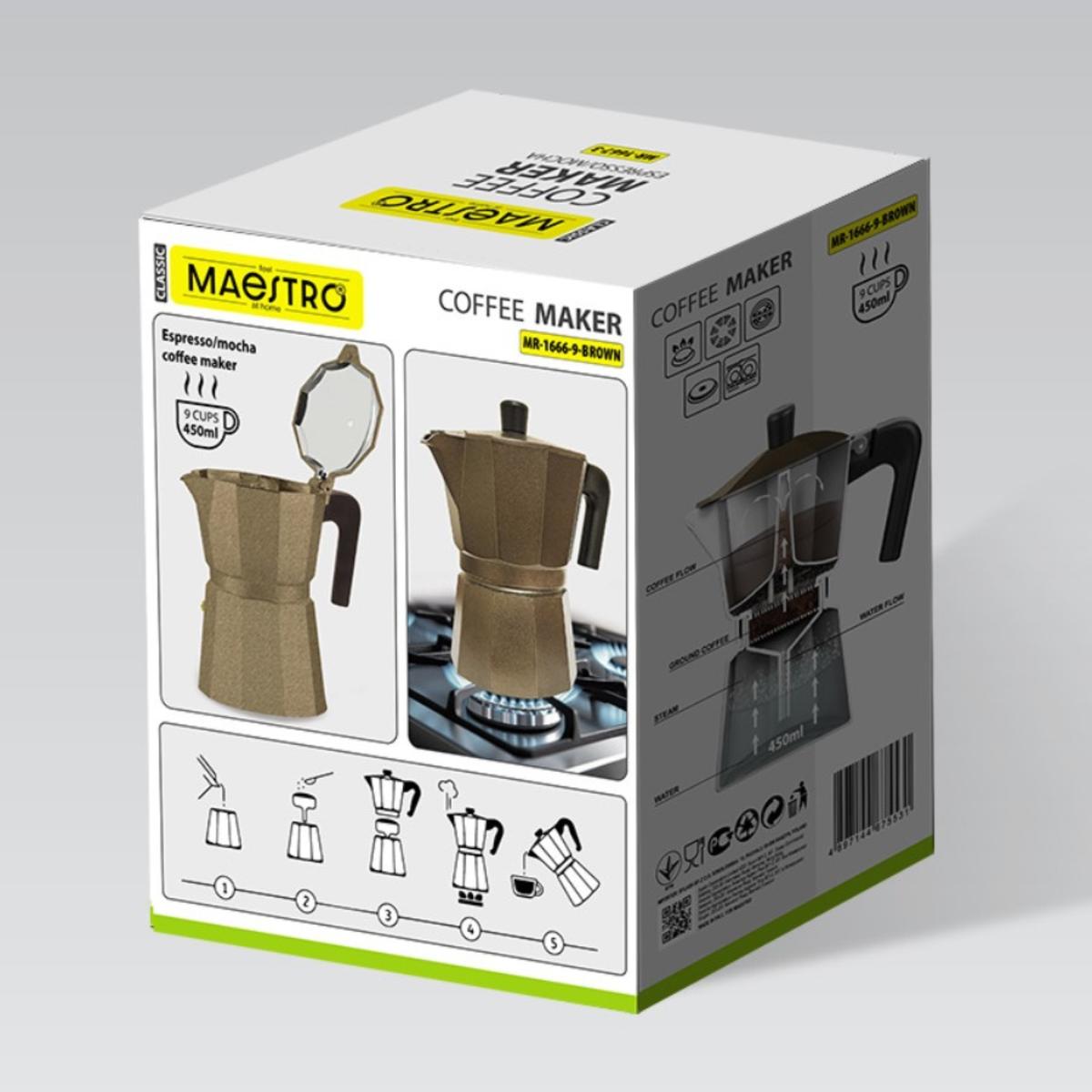 Aliumininė Kavos Virimo Keturė (9 Puodelių; 450 Ml) „maestro“